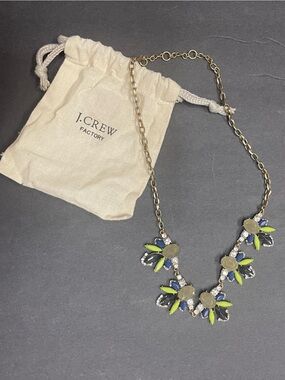 J. Crew Gold-Tone Floral Crystal Necklace with Neon Yellow and Lime Accents